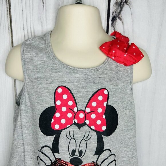 Disney Minnie Girls Tank 6/6X Small Sequined & Bow Gray Tank Top - Picture 2 of 6